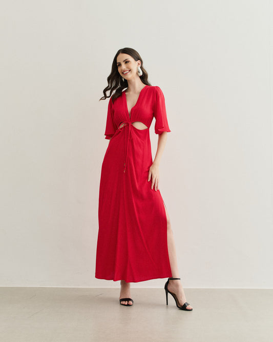 VESTIDO ABERTURAS LATERIAS VERMELHO
