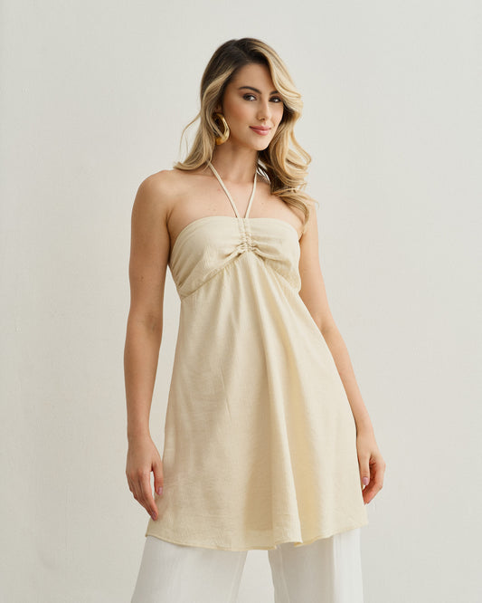 VESTIDO CANELETA FRENTE ÚNICA BEGE CLARO