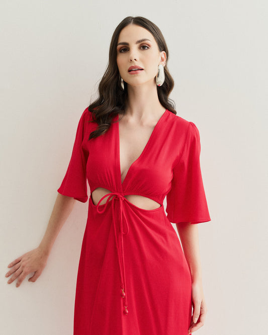VESTIDO ABERTURAS LATERIAS VERMELHO