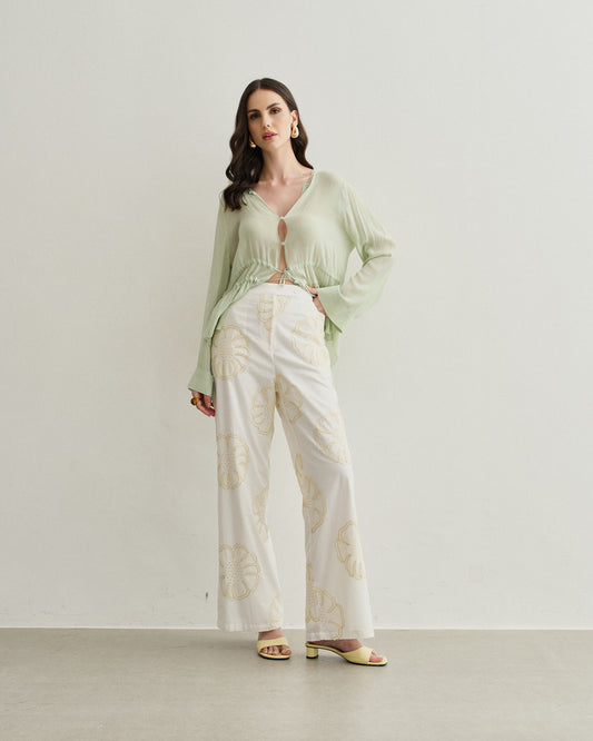 CALÇA BORDADO FIO DOURADO OFF WHITE