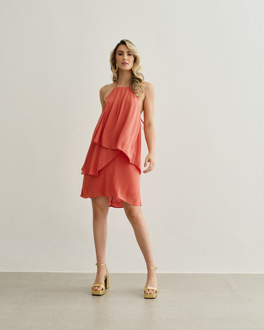 VESTIDO BABADOS COM ELÁSTICO NAS COSTAS SALMAO