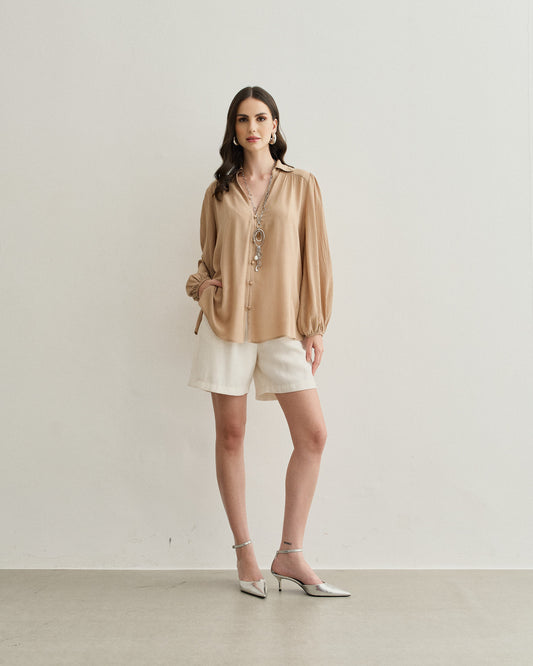 CAMISA MANGA FRANZIDA BEGE