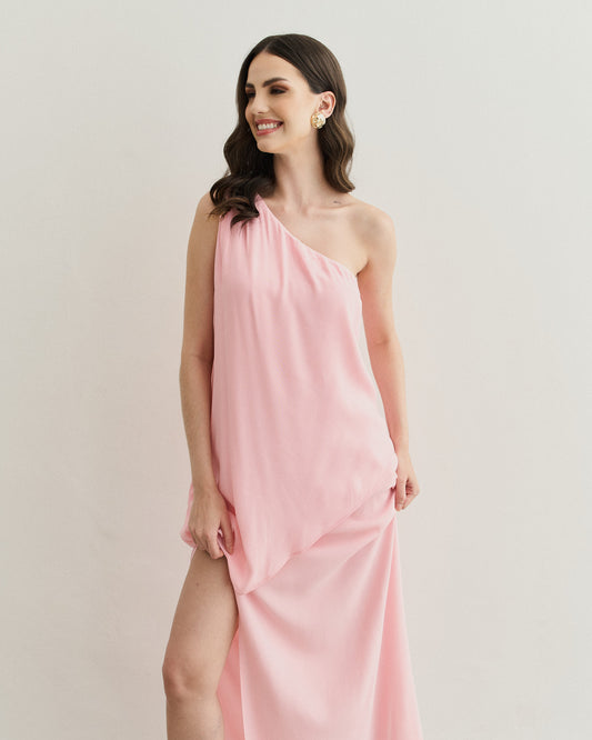 VESTIDO UM OMBRO ASSIMÉTRICO ROSA