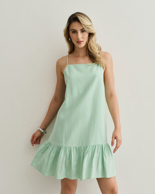 VESTIDO CURTO AMARRAÇÃO BABADO VERDE