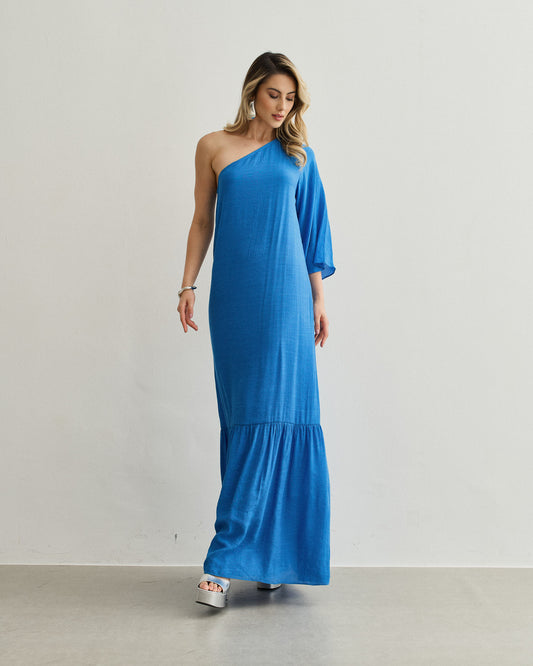 VESTIDO UM OMBRO SÓ AZUL