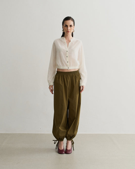 CALÇA BALLOON COM AMARAÇÃO BARRA OLIVE (VERDE)