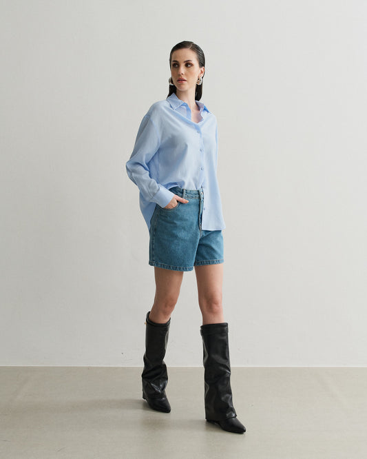 SHORTS MOM JEANS AZUL ESCURO