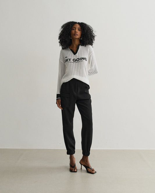CALÇA COM ELÁSTICO BARRA E BOLSO LATERAL PRETO
