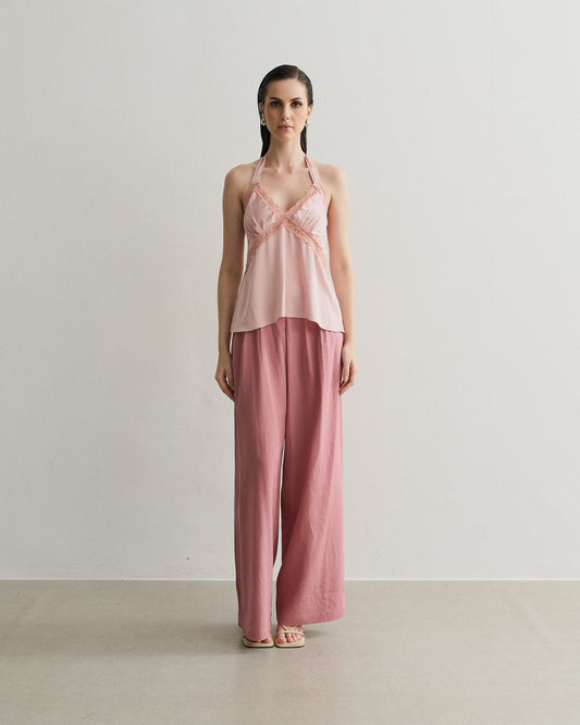 CALÇA PANTALONA COM PREGAS E CÓS FINO PROVENCAL (ROSA)