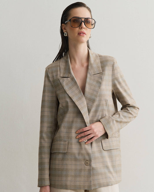 BLAZER ALONGADO XADREZ NEBLINA (BEGE)