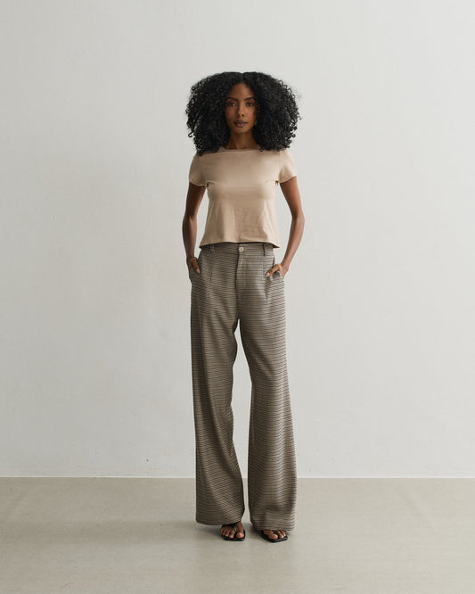 CALÇA WIDE LEG ALFAIATARIA XADREZ CRU C/ PRETO