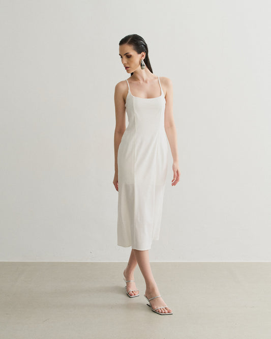 VESTIDO MIDI ALCINHA FENDA OFF WHITE