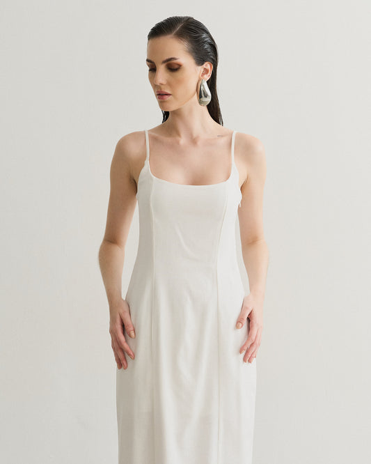 VESTIDO MIDI ALCINHA FENDA OFF WHITE