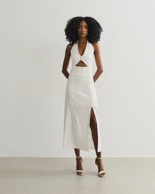 VESTIDO FRENTE U COM AVIAMENTO BUSTO OFF WHITE