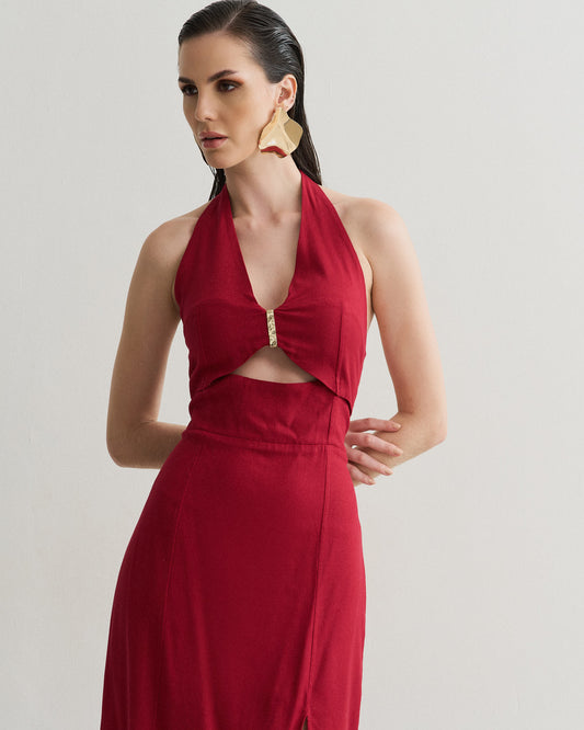VESTIDO FRENTE U COM AVIAMENTO BUSTO OXBLOOND (VINHO)