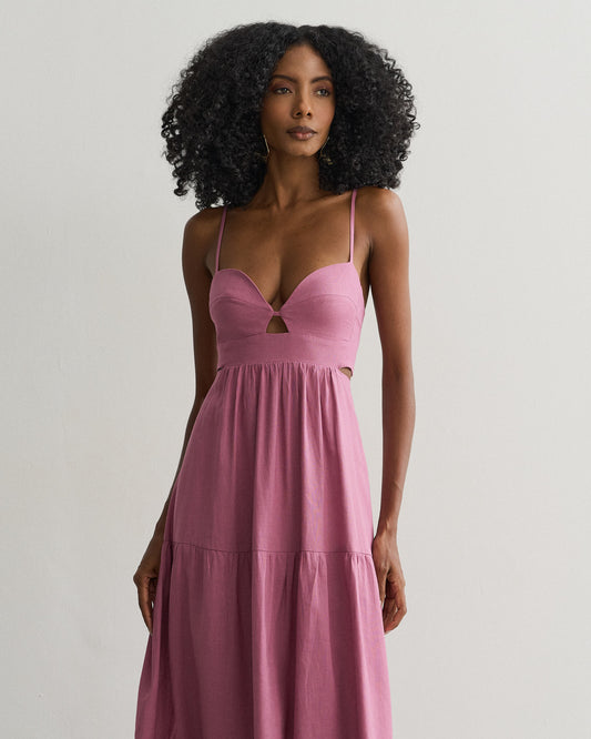 VESTIDO MIDI COM RECORTES VAZADOS JAZZ (ROSA)