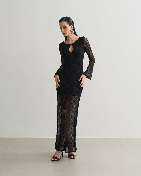 VESTIDO LONGO EM RENDA PRETO