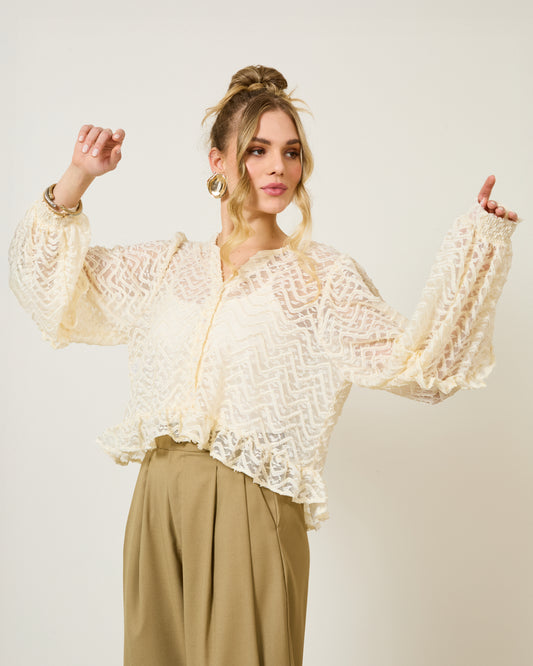 Blusa Texturizada Manga Longa Off WHITE