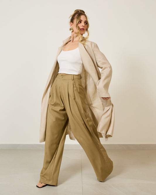 Casaco Trench Coat Longo Com Cinto BEGE