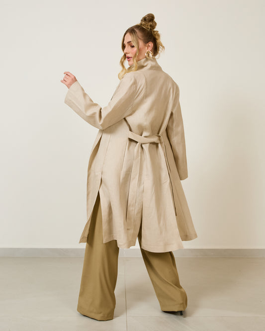 Casaco Trench Coat Longo Com Cinto BEGE