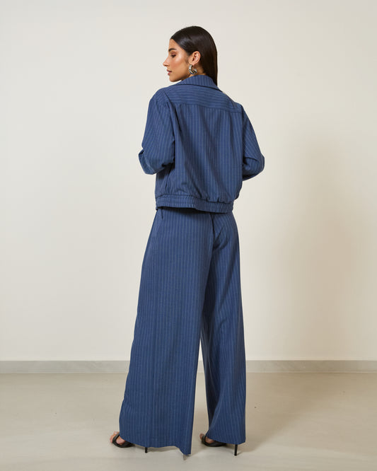 Jaqueta Lapelas Risca de Giz AZUL