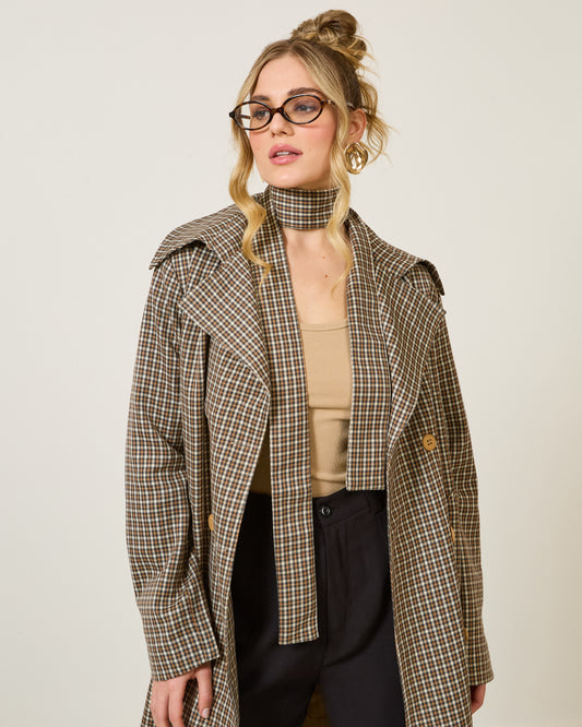 Casaco Trench Coat Xadrez com Faixa BEGE