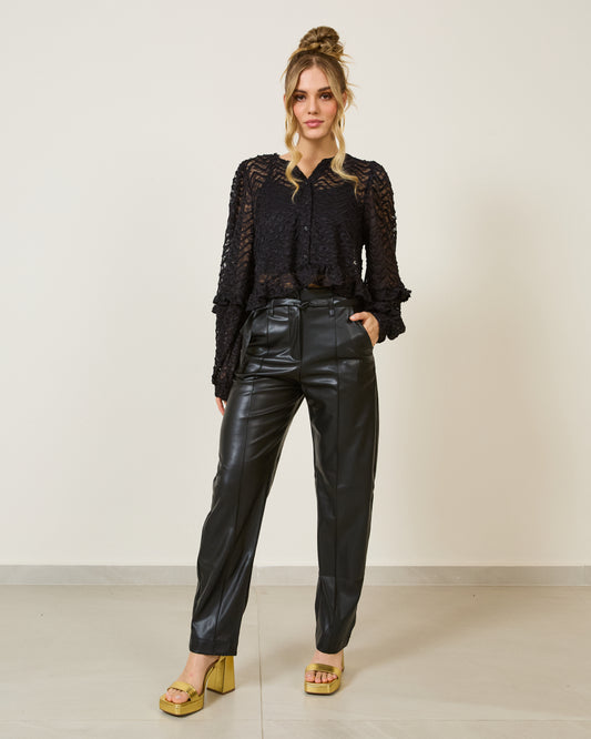 Blusa Texturizada Manga Longa Off PRETO