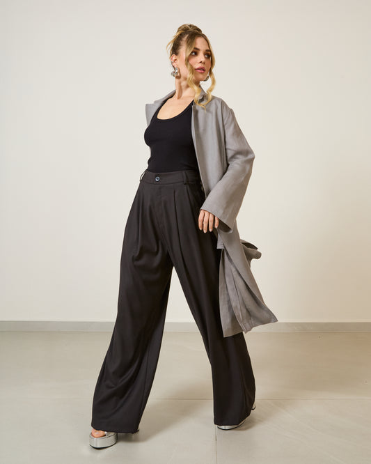Casaco Trench Coat Longo Com Cinto CINZA