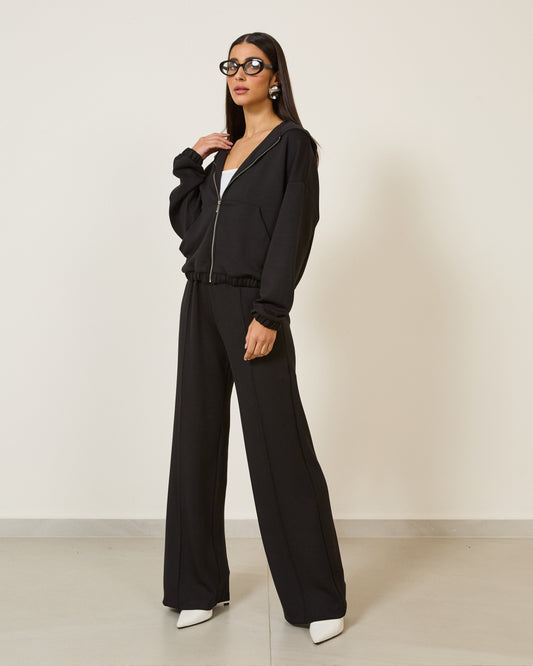 Conjunto Moletom Nervura Capuz PRETO