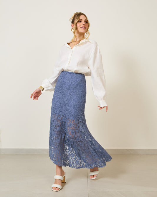 Saia Midi Renda AZUL