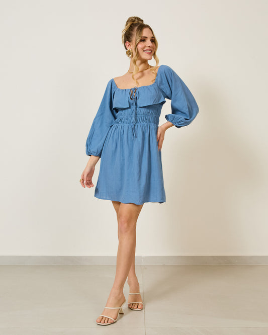 Vestido Curto Lastex Texturizado AZUL