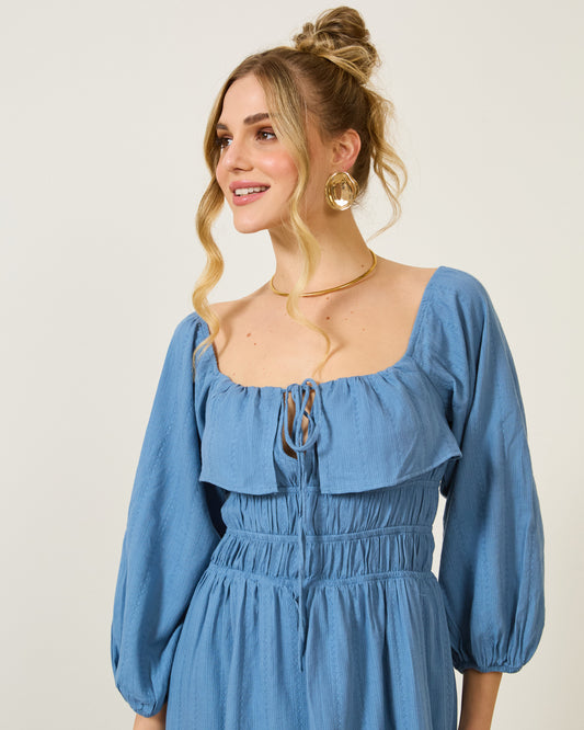 Vestido Curto Lastex Texturizado AZUL