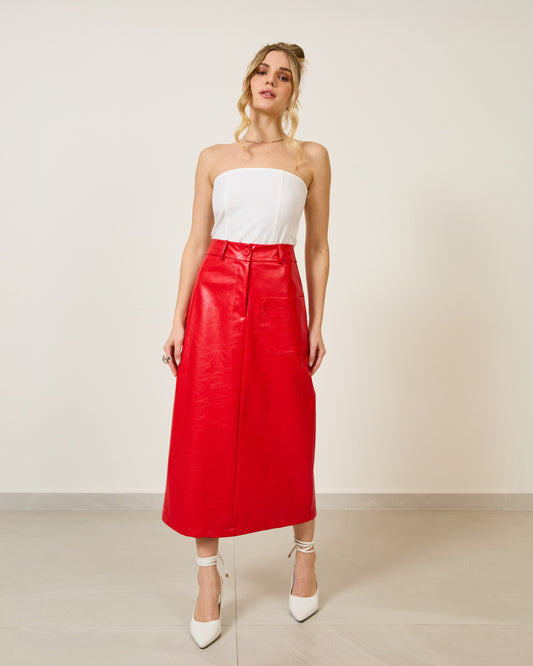 Saia Longa Couro VERMELHO