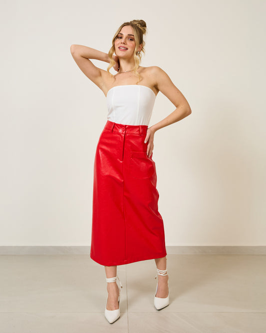 Saia Longa Couro VERMELHO