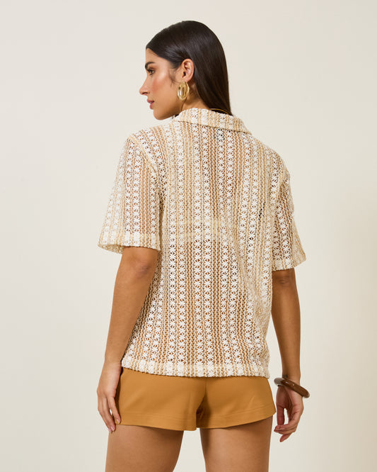 CAMISA MACRAMÊ MANGA CURTA CREME
