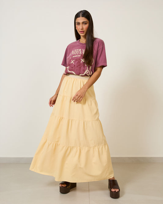 Saia Longa Algodão com Detalhe no Cós AMARELO