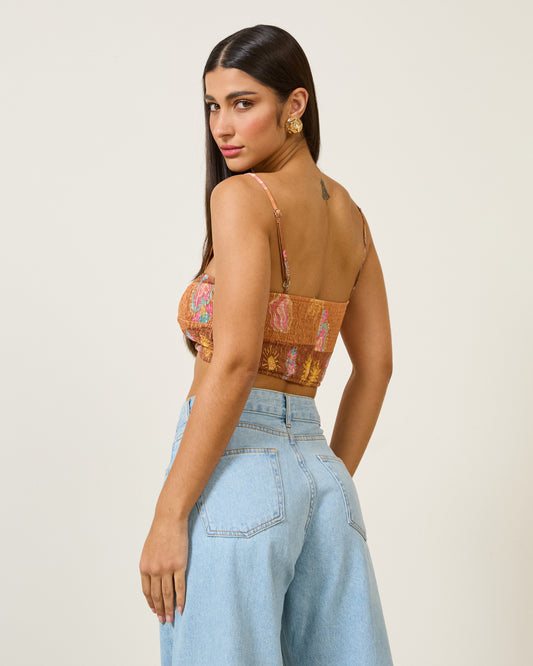 Top Lastex Transpassado Estampado BEGE