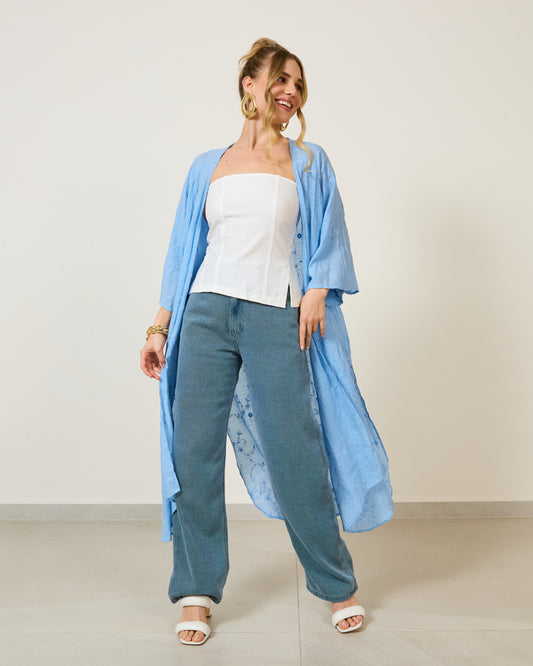 Blusa Kimono Midi Off AZUL