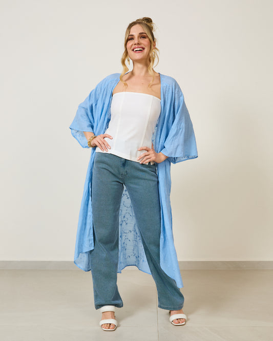 Blusa Kimono Midi Off AZUL