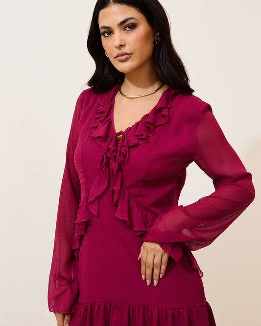 Vestido Curto Babado Jabour VINHO