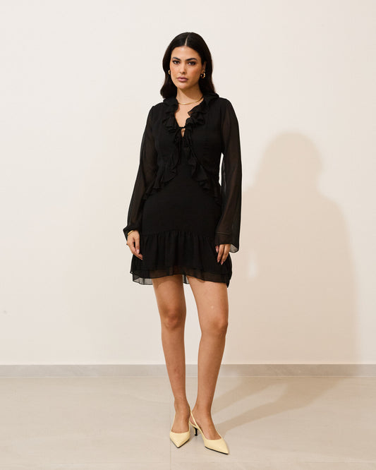Vestido Curto Babado Jabour PRETO
