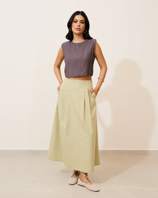 Blusa Cropped Alfaiataria com Ombreira CINZA