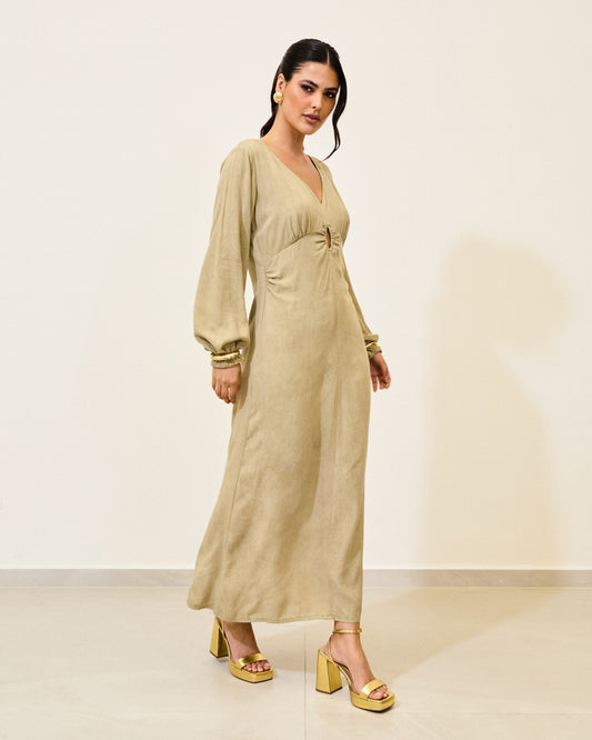VESTIDO MIDI DECOTE V VINTAGE