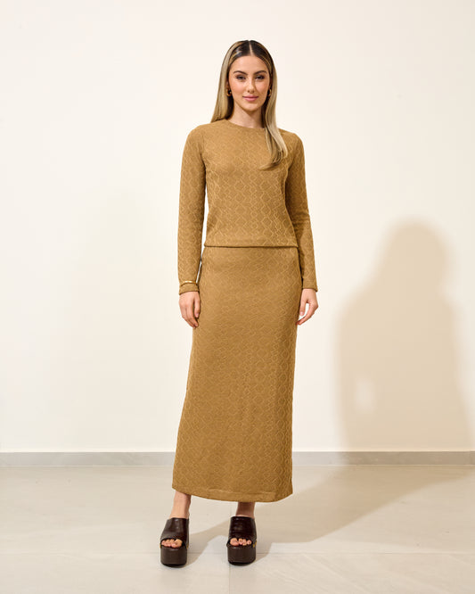 Blusa Tricot Manga Longa OCRE