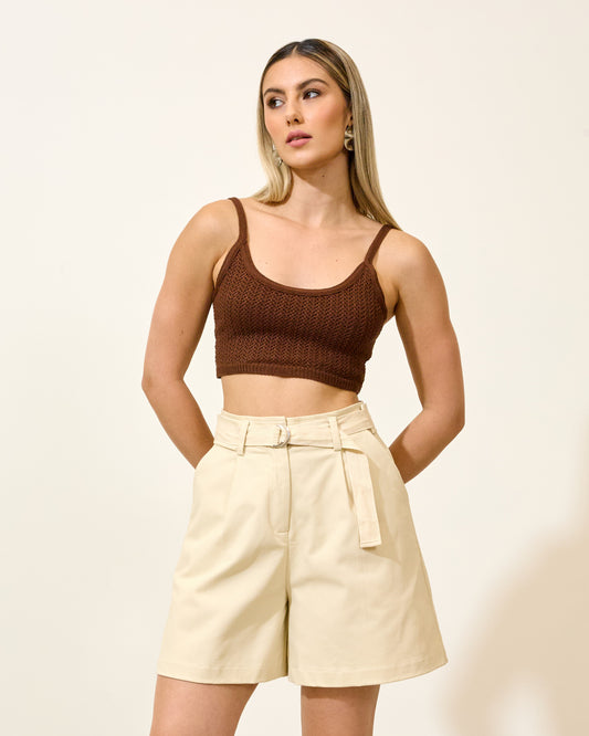 Top Tricot Texturizado MARROM