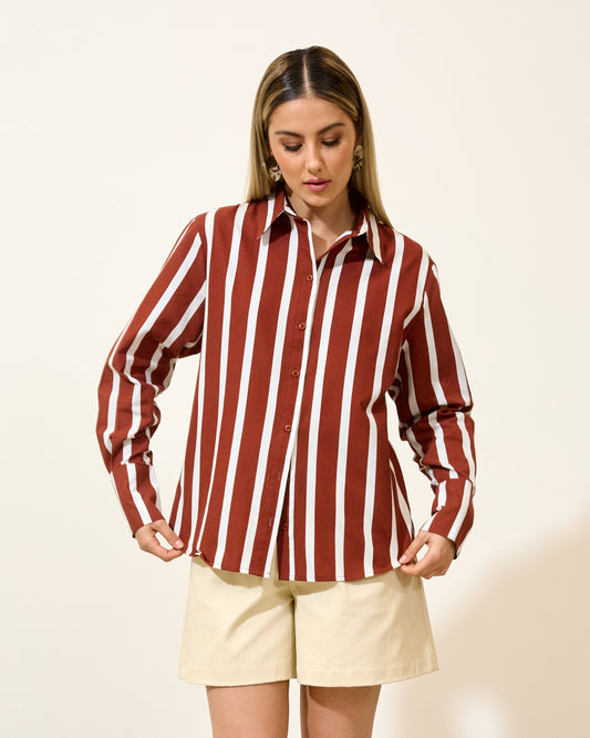 Camisa Listrada Manga Longa TERRACOTA