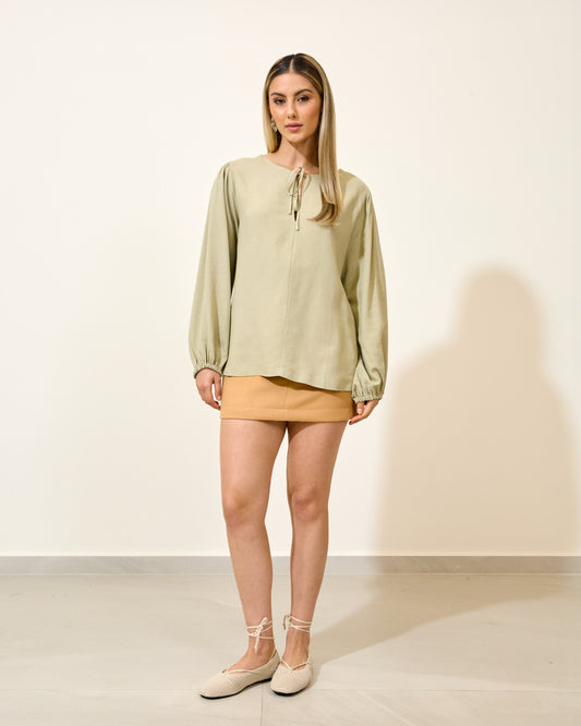 Blusa Viscolinho Manga Longa Bufante VERDE