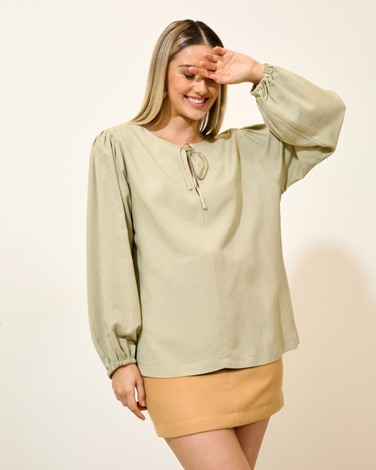 Blusa Viscolinho Manga Longa Bufante VERDE