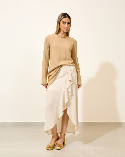 Blusa Assimétrica Crepe BEGE