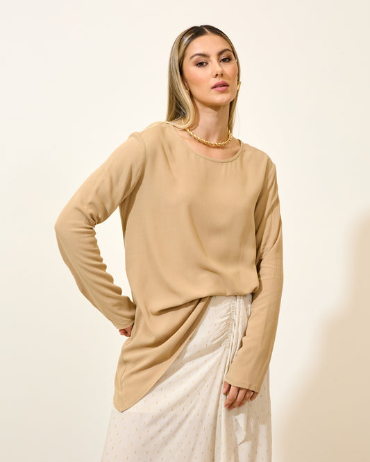 Blusa Assimétrica Crepe BEGE